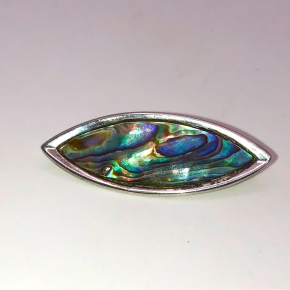 Vtg Sterling & Abalone Marquis Shaped Brooch 1.9” x .6” - Picture 1 of 5